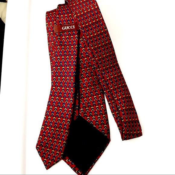 Gucci Silk  Wine  Gold Blue Knot GG Logo Tie - Picture 3 of 6